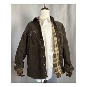 GH Bass Earth Brown Corduroy Shirt Jacket Flannel Lined Mens XL Relaxed Shacket